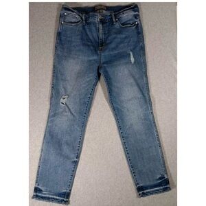 J Crew Point Sur Hightower Straight Blue Denim Jeans Sz 32 Raw Hem
Distressed